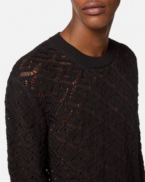 roupas P2TX1341 Versace suéter de tricô la greca preto homens