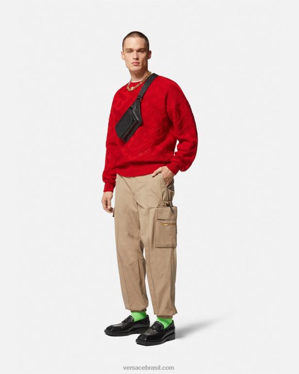 roupas P2TX1342 Versace suéter de malha la greca vermelho homens