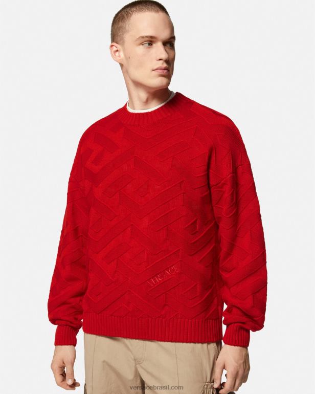 roupas P2TX1342 Versace suéter de malha la greca vermelho homens