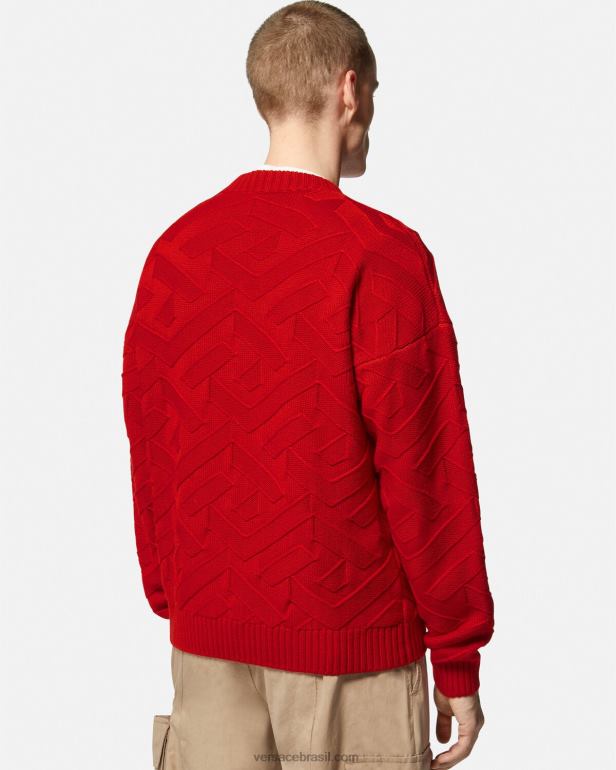 roupas P2TX1342 Versace suéter de malha la greca vermelho homens