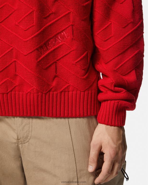 roupas P2TX1342 Versace suéter de malha la greca vermelho homens