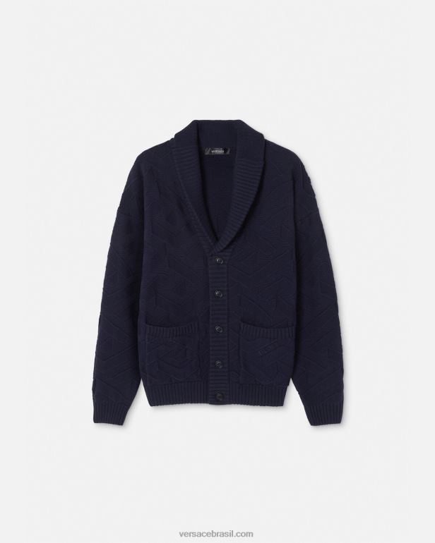 roupas P2TX1343 Versace cardigan de malha la greca azul homens