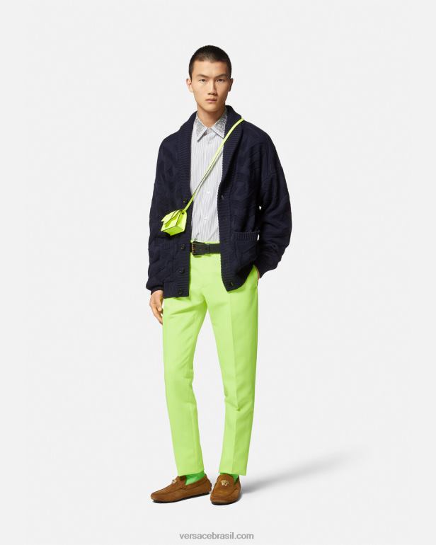 roupas P2TX1343 Versace cardigan de malha la greca azul homens