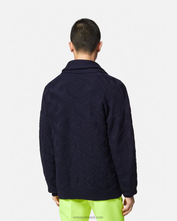 roupas P2TX1343 Versace cardigan de malha la greca azul homens