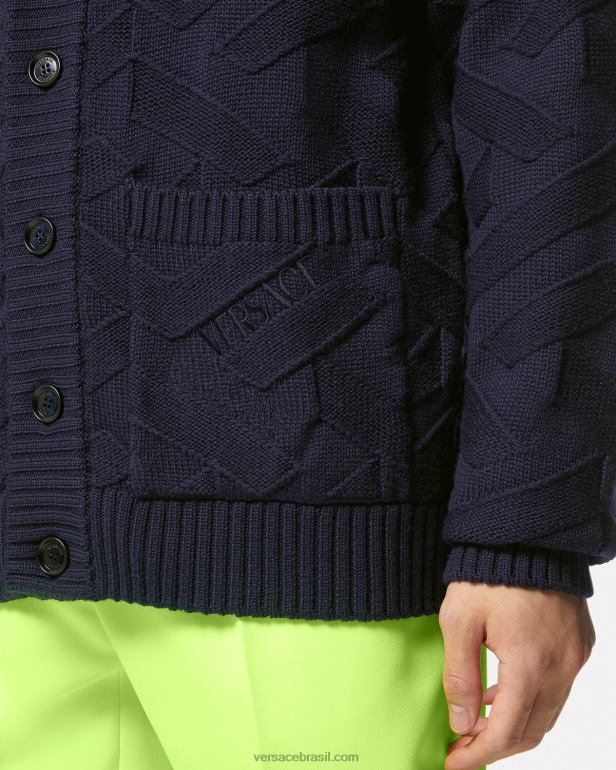 roupas P2TX1343 Versace cardigan de malha la greca azul homens