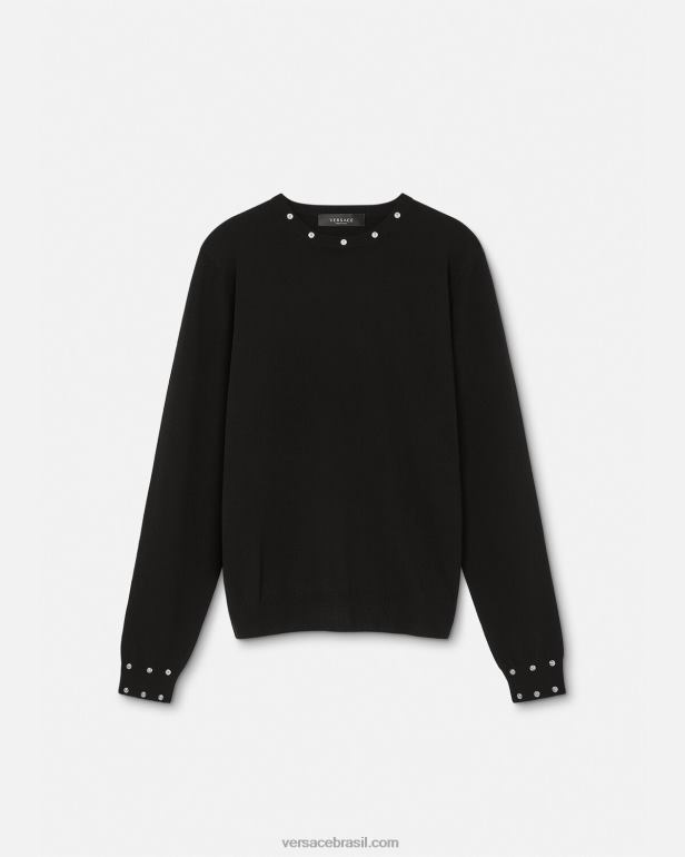roupas P2TX1346 Versace suéter cravejado em espiral preto homens