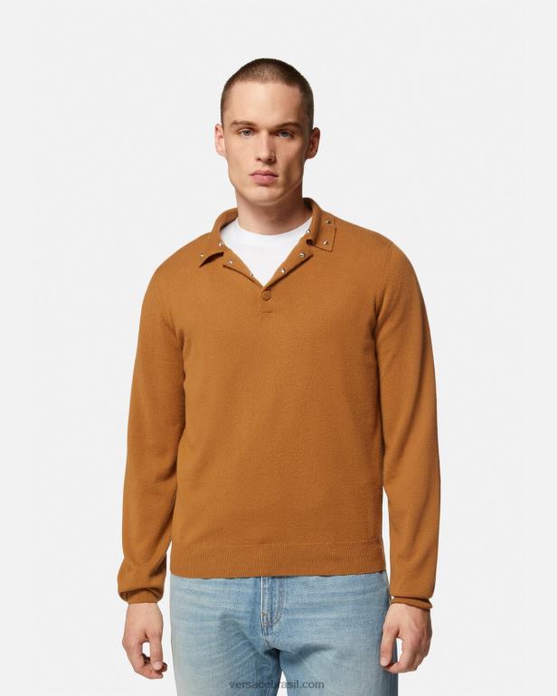 roupas P2TX1347 Versace suéter polo com tachas espirais laranja homens