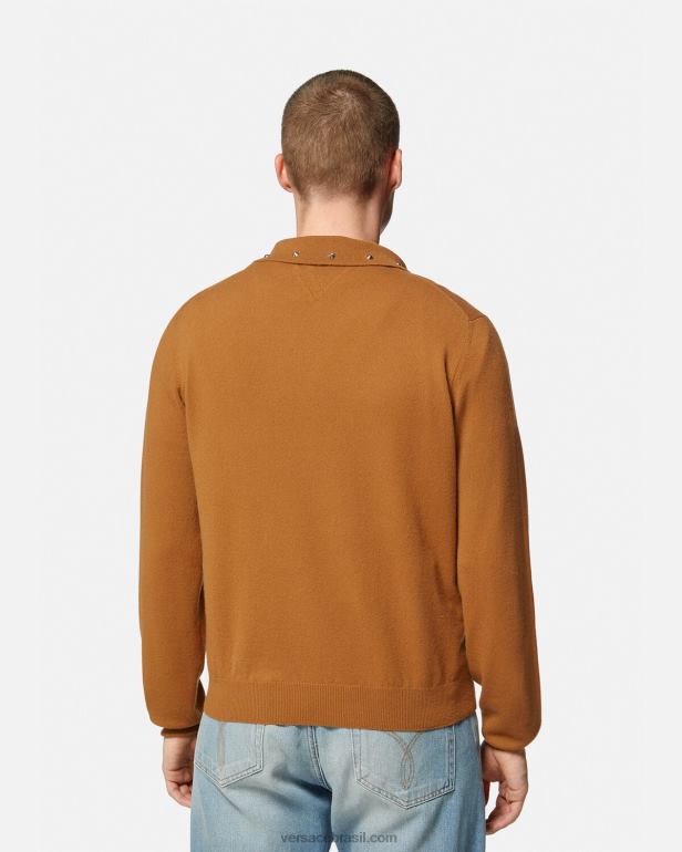 roupas P2TX1347 Versace suéter polo com tachas espirais laranja homens