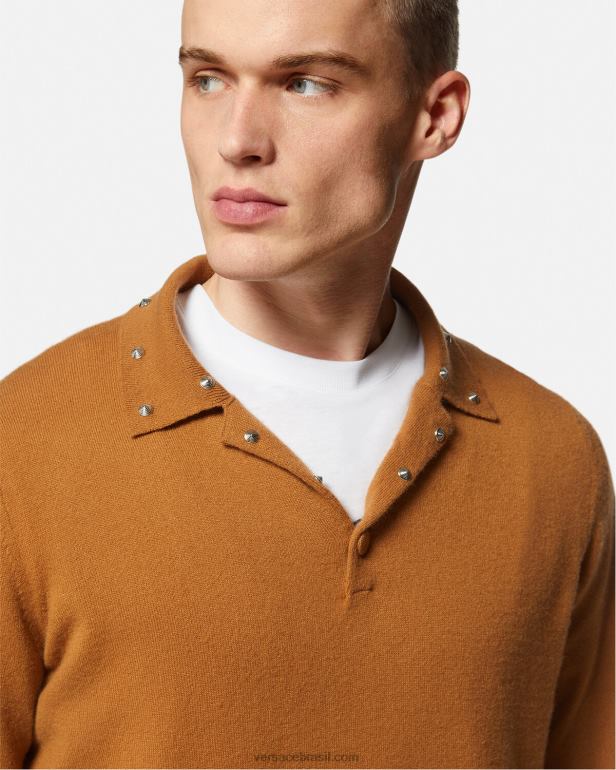 roupas P2TX1347 Versace suéter polo com tachas espirais laranja homens