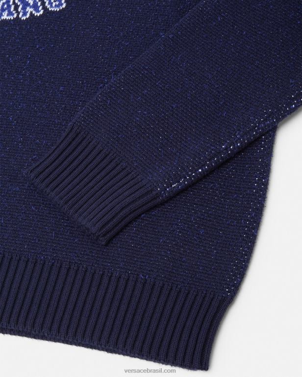 roupas P2TX1349 Versace suéter intarsia com logotipo do time do colégio azul homens
