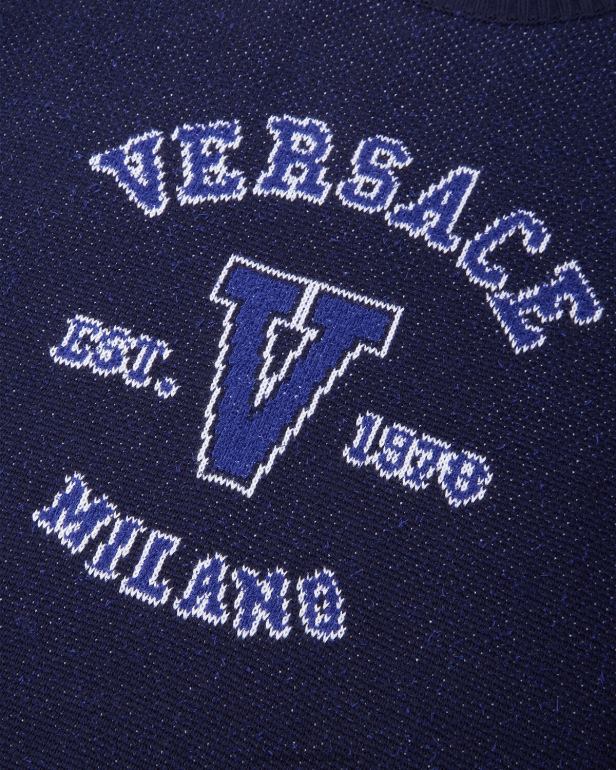 roupas P2TX1349 Versace suéter intarsia com logotipo do time do colégio azul homens
