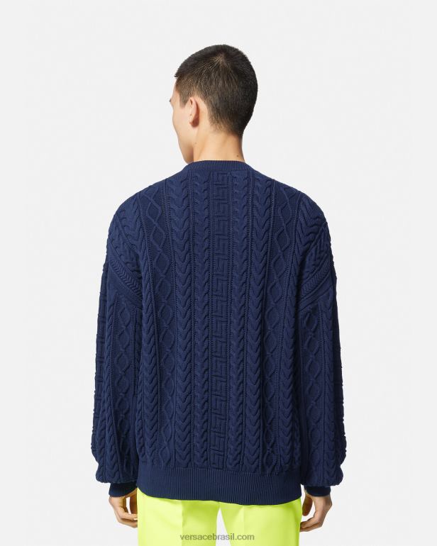 roupas P2TX1350 Versace suéter de malha do time do colégio Greca azul homens