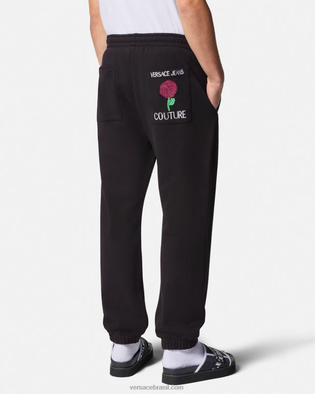 roupas P2TX2381 Versace calça de moletom com logo de rosas preto homens