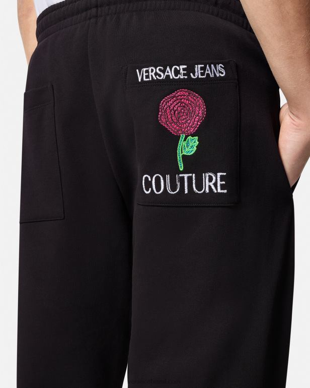 roupas P2TX2381 Versace calça de moletom com logo de rosas preto homens