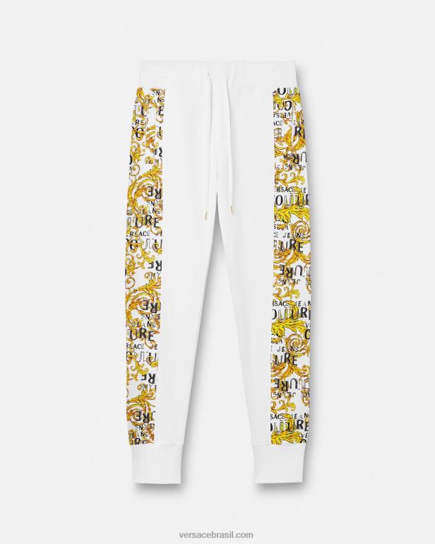 roupas P2TX2425 Versace calça de moletom de alta costura com logo ouro e branco homens