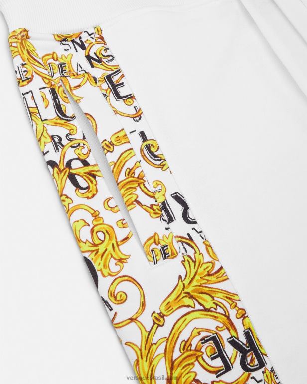 roupas P2TX2425 Versace calça de moletom de alta costura com logo ouro e branco homens