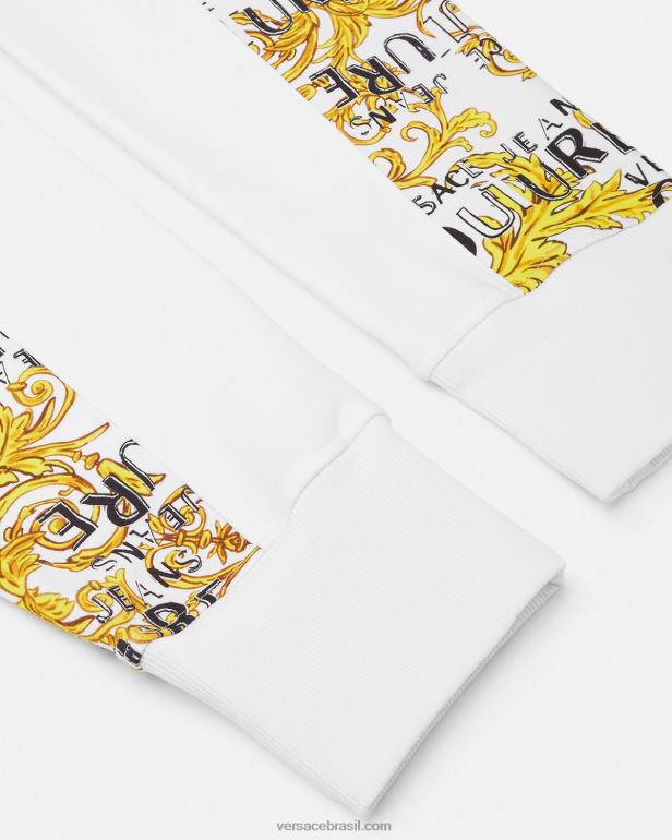 roupas P2TX2425 Versace calça de moletom de alta costura com logo ouro e branco homens