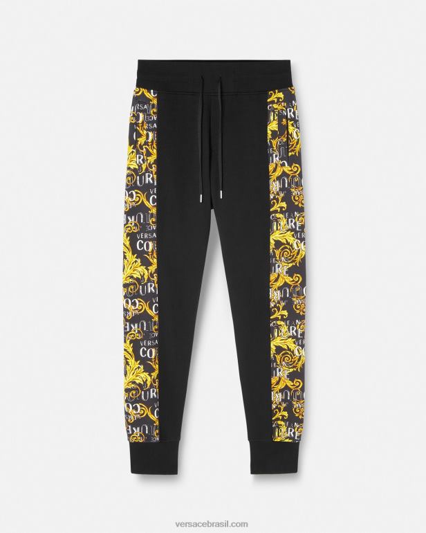 roupas P2TX2427 Versace calça de moletom de alta costura com logo ouro Preto homens