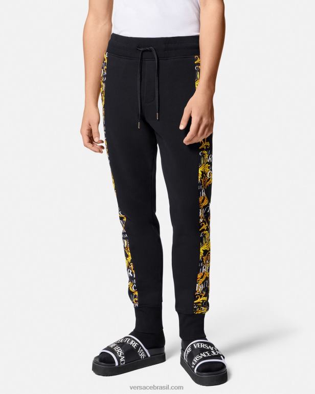 roupas P2TX2427 Versace calça de moletom de alta costura com logo ouro Preto homens