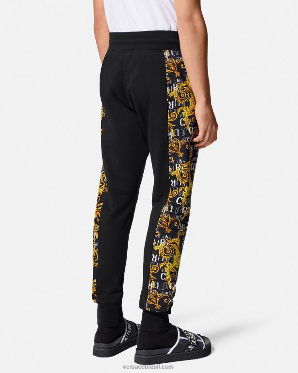 roupas P2TX2427 Versace calça de moletom de alta costura com logo ouro Preto homens
