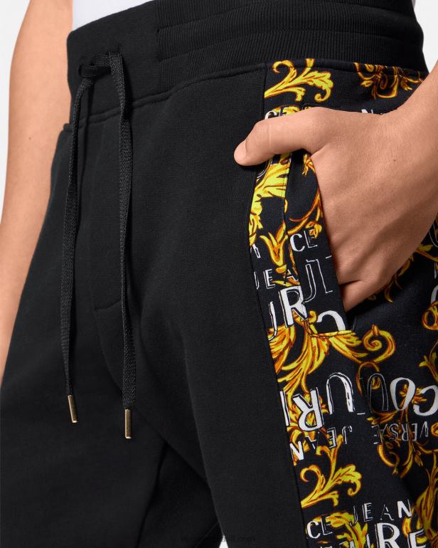 roupas P2TX2427 Versace calça de moletom de alta costura com logo ouro Preto homens