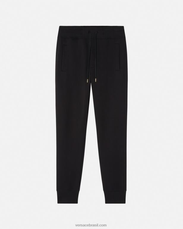 roupas P2TX2436 Versace calça de moletom com emblema v ouro Preto homens