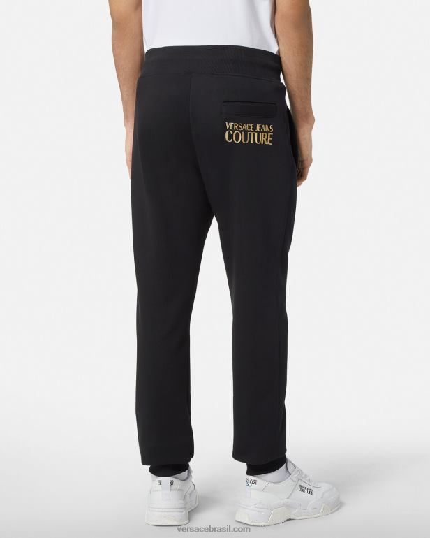 roupas P2TX2437 Versace calça de moletom com logotipo ouro Preto homens