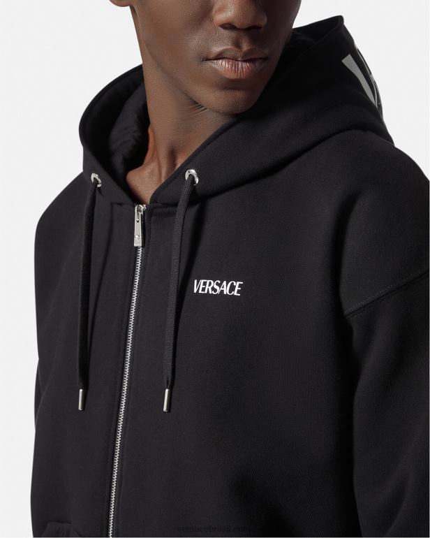 roupas P2TX1413 Versace moletom com zíper e logotipo preto homens