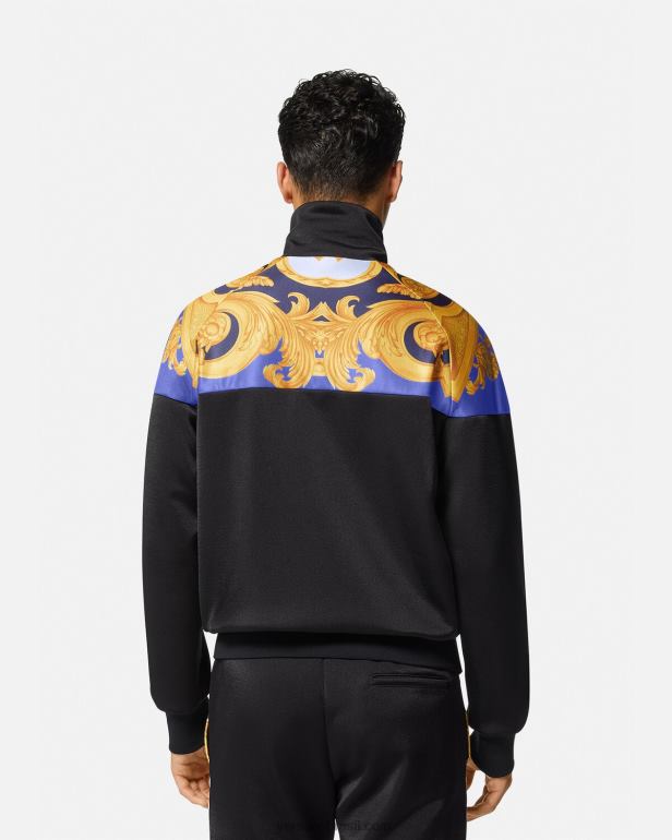 roupas P2TX1417 Versace moletom barocco 660 zip azul e dourado homens