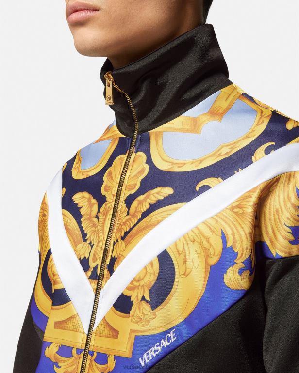 roupas P2TX1417 Versace moletom barocco 660 zip azul e dourado homens