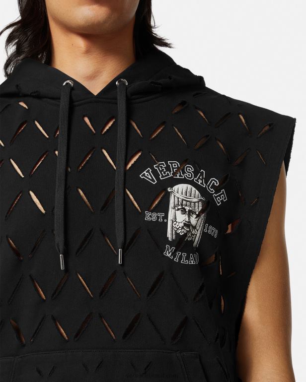 roupas P2TX1423 Versace moletom com capuz com logo la maschera cortado preto homens