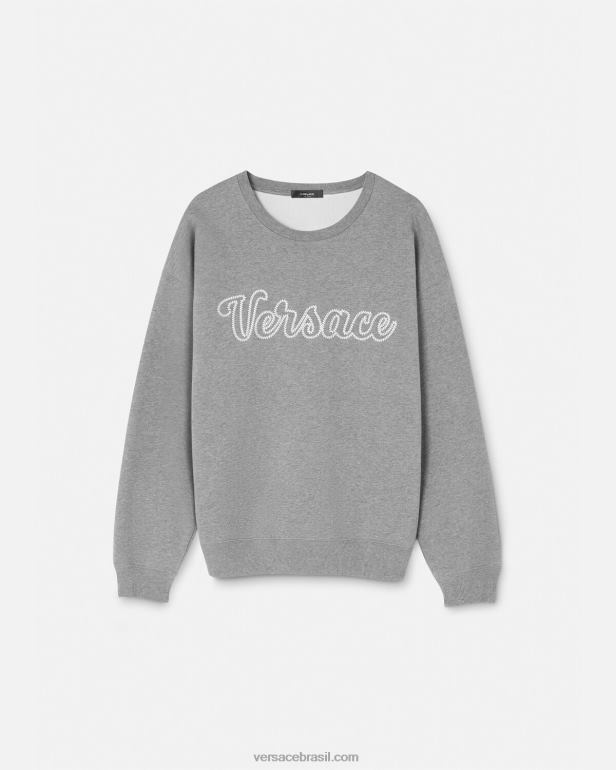 roupas P2TX1424 Versace moletom com logo do time do colégio cinza homens
