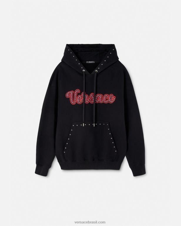 roupas P2TX1425 Versace moletom com capuz com logo do time do colégio preto homens