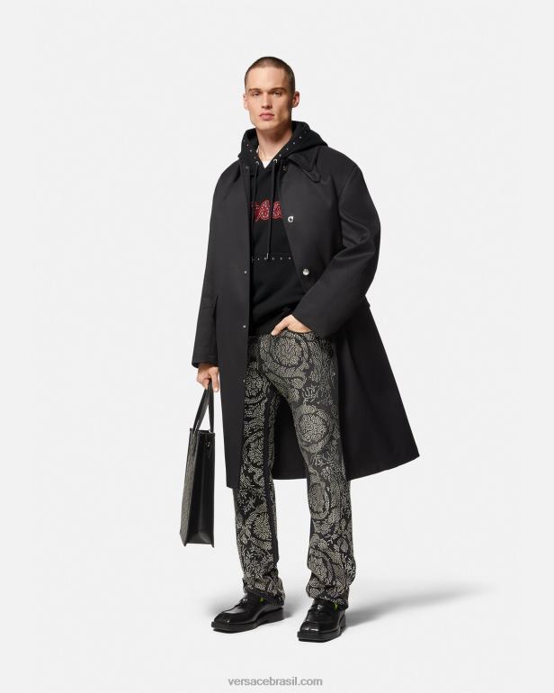 roupas P2TX1425 Versace moletom com capuz com logo do time do colégio preto homens