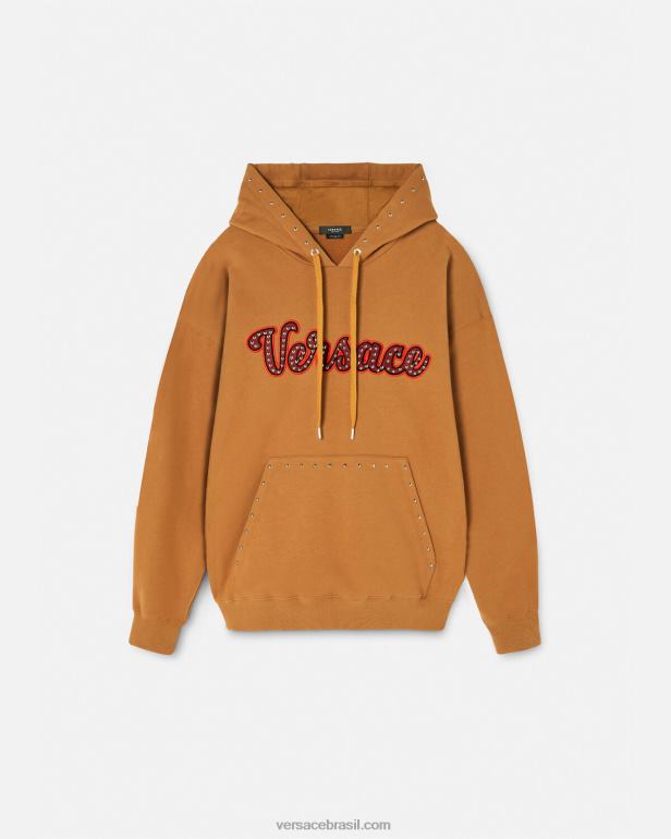 roupas P2TX1426 Versace moletom com capuz com logo do time do colégio laranja homens