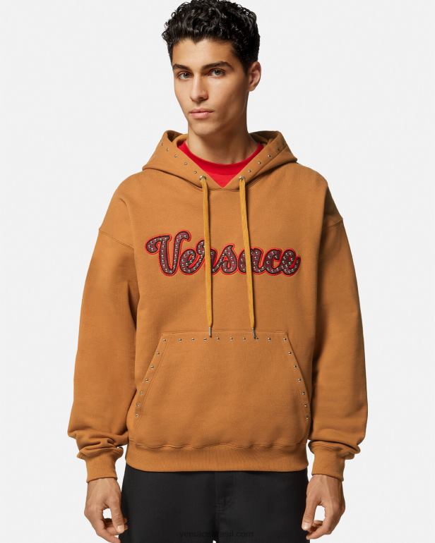 roupas P2TX1426 Versace moletom com capuz com logo do time do colégio laranja homens