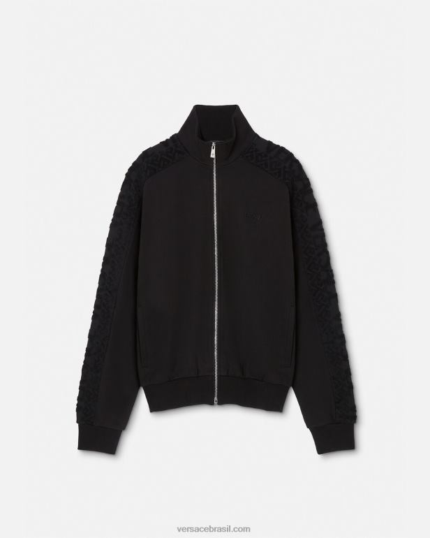roupas P2TX1427 Versace moletom com logo e zíper preto homens