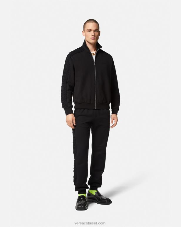 roupas P2TX1427 Versace moletom com logo e zíper preto homens