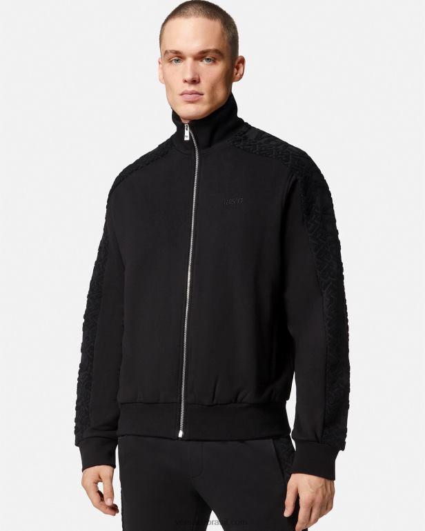 roupas P2TX1427 Versace moletom com logo e zíper preto homens