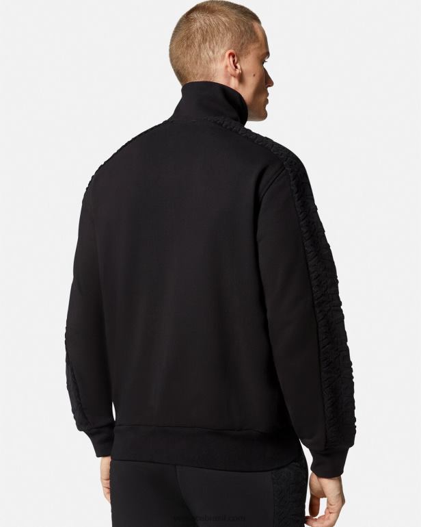 roupas P2TX1427 Versace moletom com logo e zíper preto homens