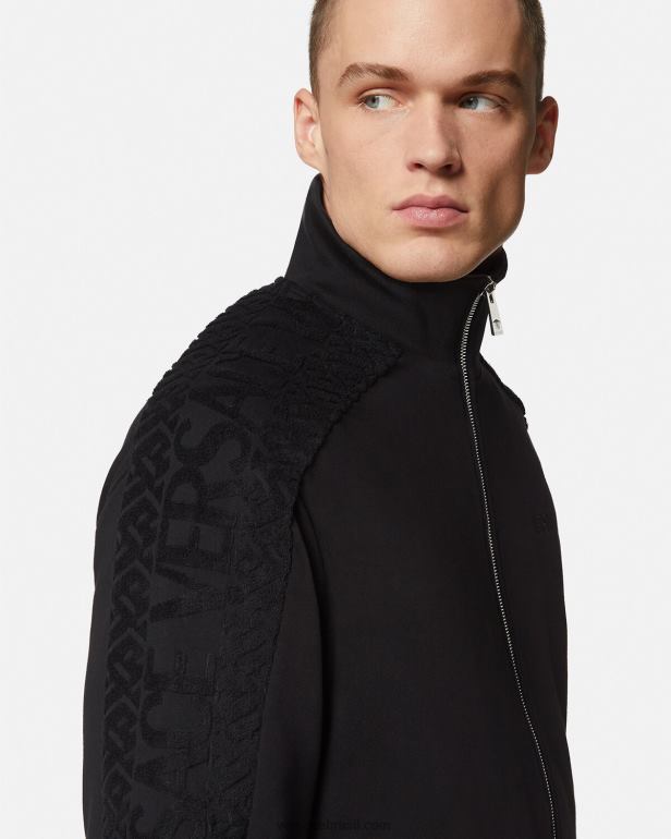roupas P2TX1427 Versace moletom com logo e zíper preto homens