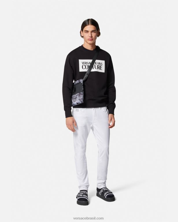 roupas P2TX2377 Versace moletom com logotipo preto homens