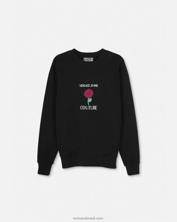 roupas P2TX2379 Versace moletom com logo de rosas preto homens