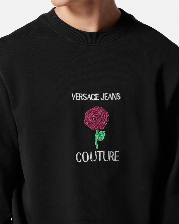 roupas P2TX2379 Versace moletom com logo de rosas preto homens