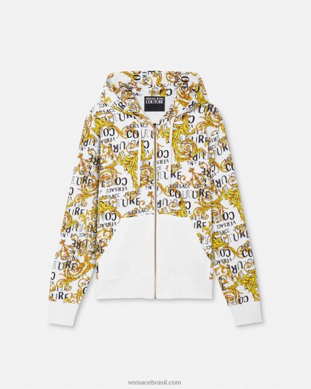 roupas P2TX2404 Versace moletom com zíper de alta costura com logo ouro e branco homens