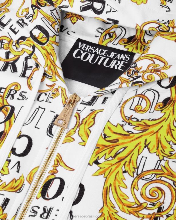 roupas P2TX2404 Versace moletom com zíper de alta costura com logo ouro e branco homens