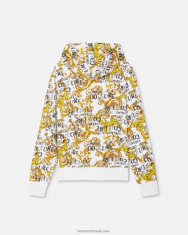 roupas P2TX2404 Versace moletom com zíper de alta costura com logo ouro e branco homens