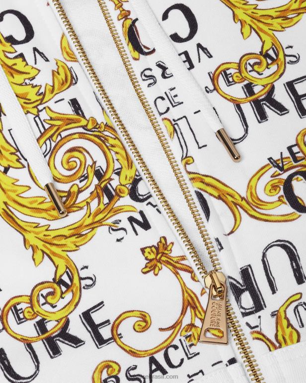 roupas P2TX2404 Versace moletom com zíper de alta costura com logo ouro e branco homens