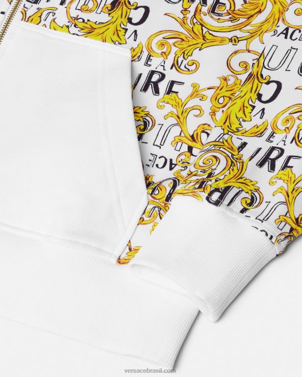 roupas P2TX2404 Versace moletom com zíper de alta costura com logo ouro e branco homens