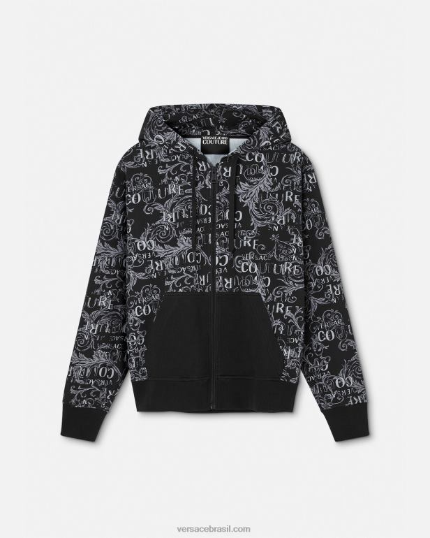 roupas P2TX2405 Versace moletom com zíper de alta costura com logo preto homens